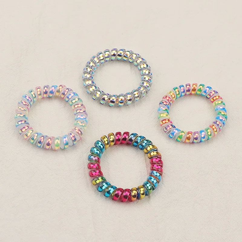 Iridescence Metallic Phone Cable Hair Band Leather Band Fashion Big Hand Ring Basic Hair Band for Women Young Girl Scrunchie