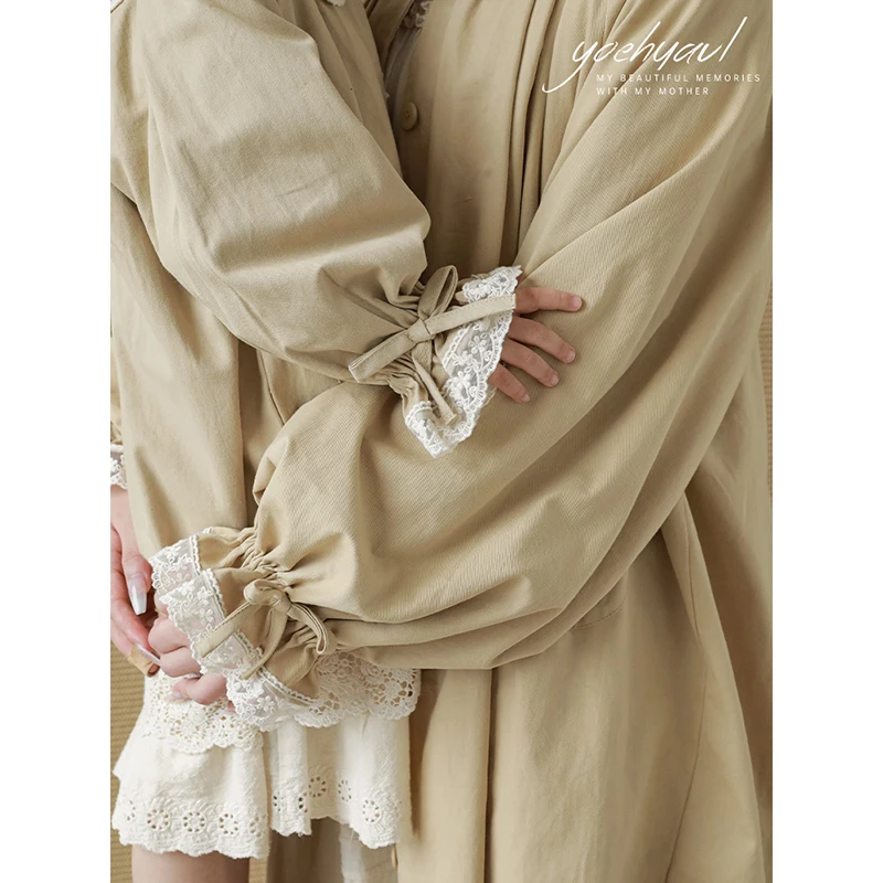 custom children clothes simple vintage-inspired long-sleeved top lace collar overcoat cardigan outerwear resembles trench coat