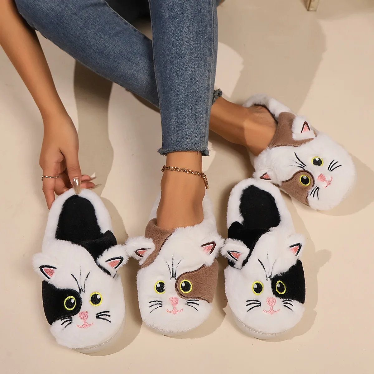 Плюшевые тапочки с коровьим котом плюшевые плюшевыми животными мультяшным аниме из хлопка зимние домашние Меховые Туфли подарки для детей