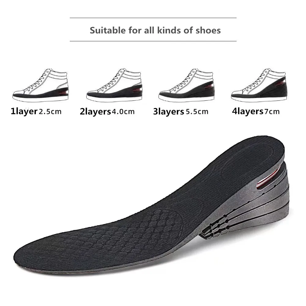 Free sample Adjustable 4-Layers Air Cushion Heel Insert Invisible Height Increase Insoles For Shoes
