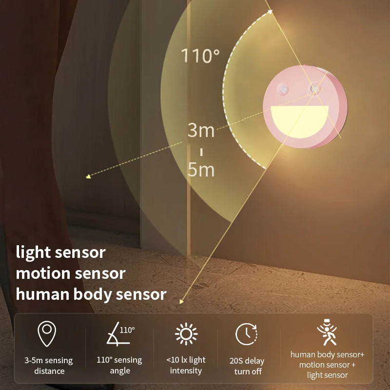 Magnetic Wall Sconce AAA Battery Stick Motion Sensor smart LED Night Light 4 Lighting Modes 2 colors Dimmable Indoor Night Lamp