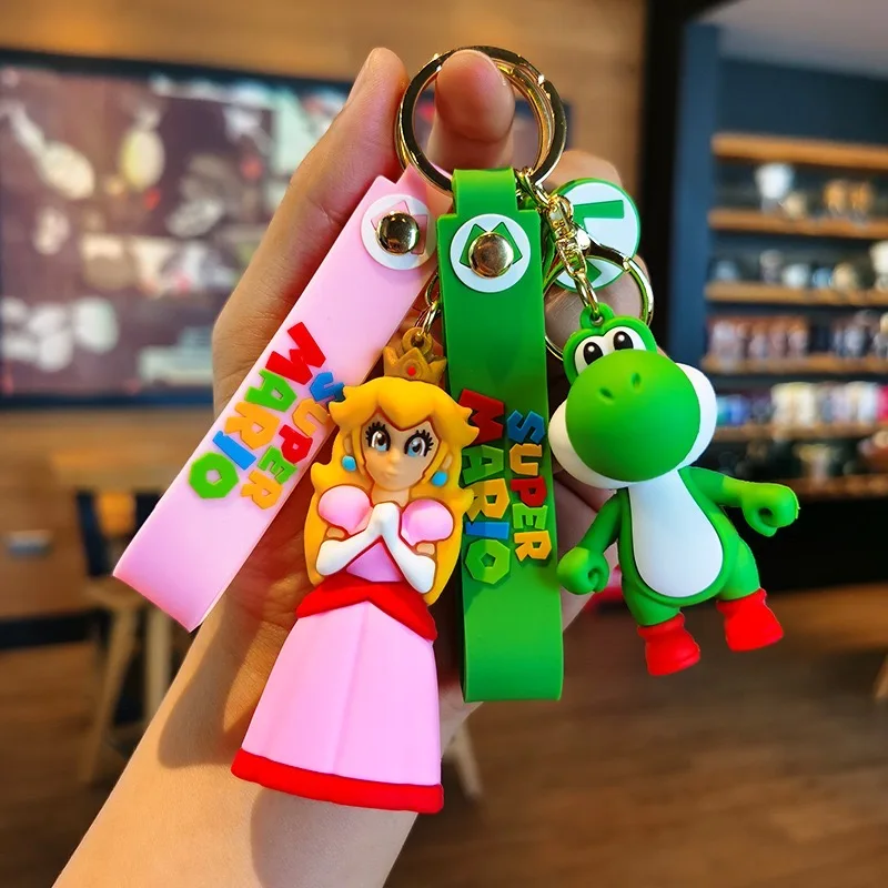 Game Mario Bros Luigi Mushroom Character Dolls Cartoon Super Mario Pvc Keychain Custom 3D Kawaii Mario Silicon Keychain