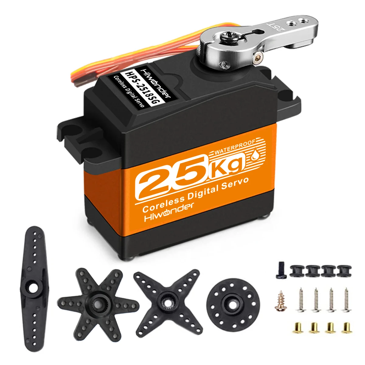 Hiwonder HPS-2518SG 25 кг высококрутящий момент из нержавеющей стали водонепроницаемый высокоскоростной сервопривод без сердечника с регулируемым углом 180 °