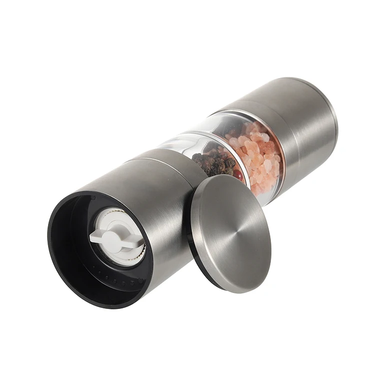 Manual 2 in 1 Double Head PMMA Jars Ceramic Burr Grinder Salt and Pepper Mills Spice Grinders