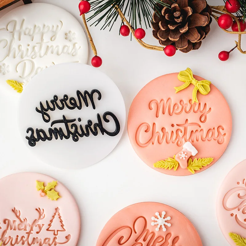 Personalized Christmas Cookie Stamp Fondant Mold Custom Merry Christmas Cookie Cutter Mold with 3D Raised Design