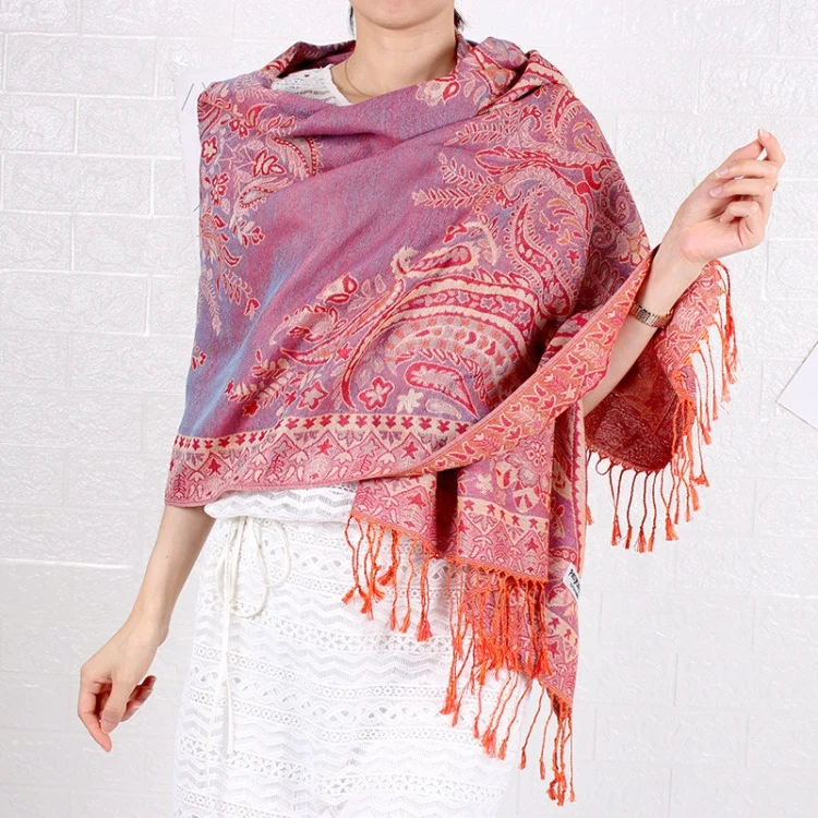 Hot Selling women classic Pashmina Shawl Elegant Paisley jacquard Design with Tassel Fringe