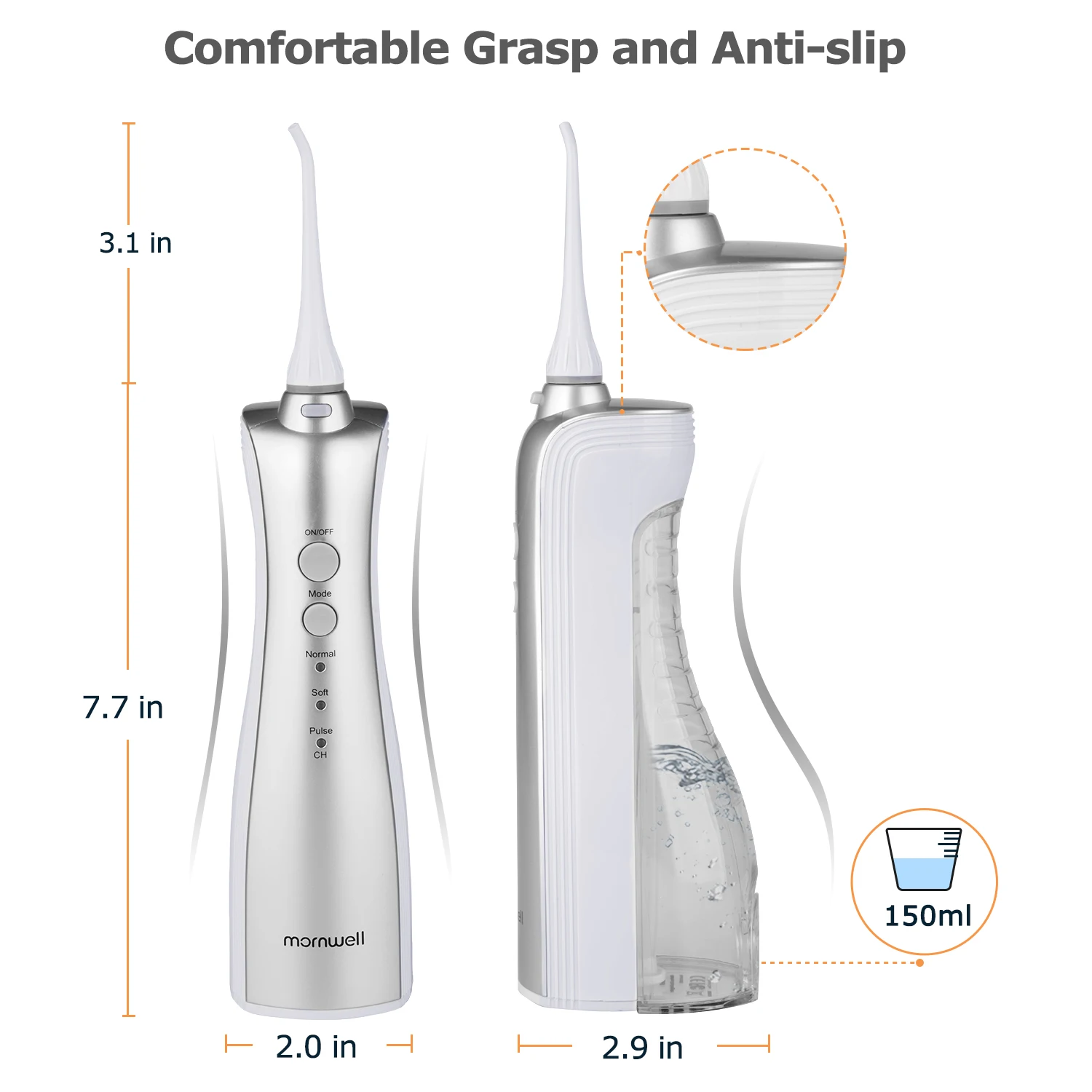 Mornwell 150ml Oral Care Appliances Portable Cordless Oral Irrigator Waterflosser Water Flosser