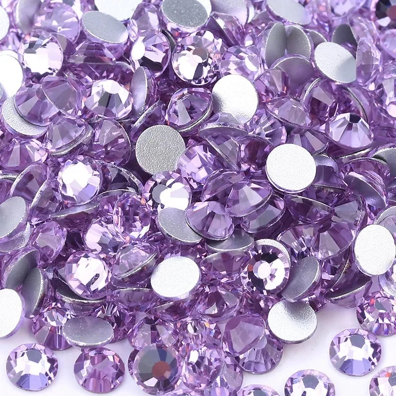 Glass Rhinestones Flat Back Non Hotfix DIY Crafts Nails Violet Back Crystal Velvet 14 Cuts High Quality Purple SS20 Silver 2 Bag