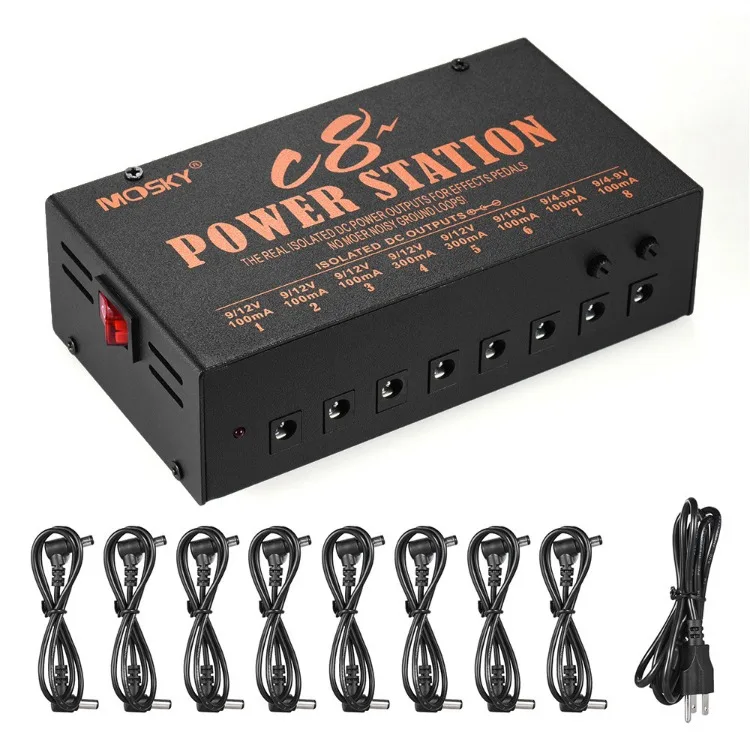 MOSKY C8 Guitar Effect Pedal Power Supply 8 Isolated Output 4-9V Adjustable 12V 18V Optional Voltage Guitar Pedal Power Station