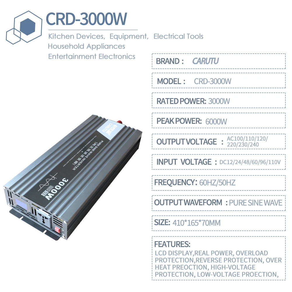 Hot sale solar 24v 48v 110v 120v high frequency pure true  sine wave inverter 3000w pure sine wave set with led display