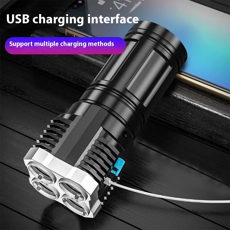 Перезаряжаемый портативный USB-фонарик с четырьмя глазами