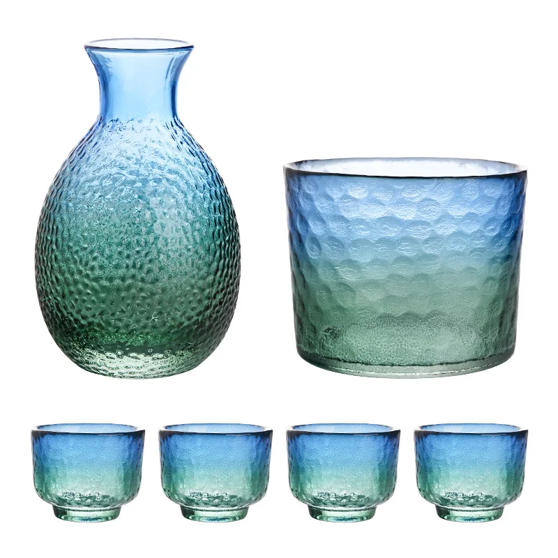 The Mini Crystal Blue Wine Glass Bottle With Four Cups For Liquor Vodaga