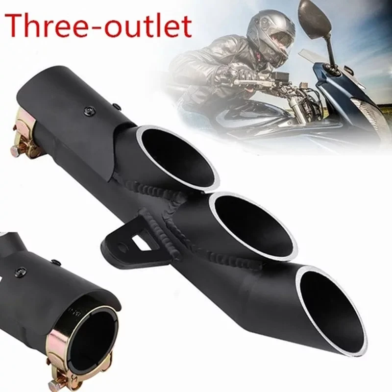  Universal Motorcycle Stainless Exhaust Muffler Three Outlet Tail Pipe Slip On 38mm-51mm