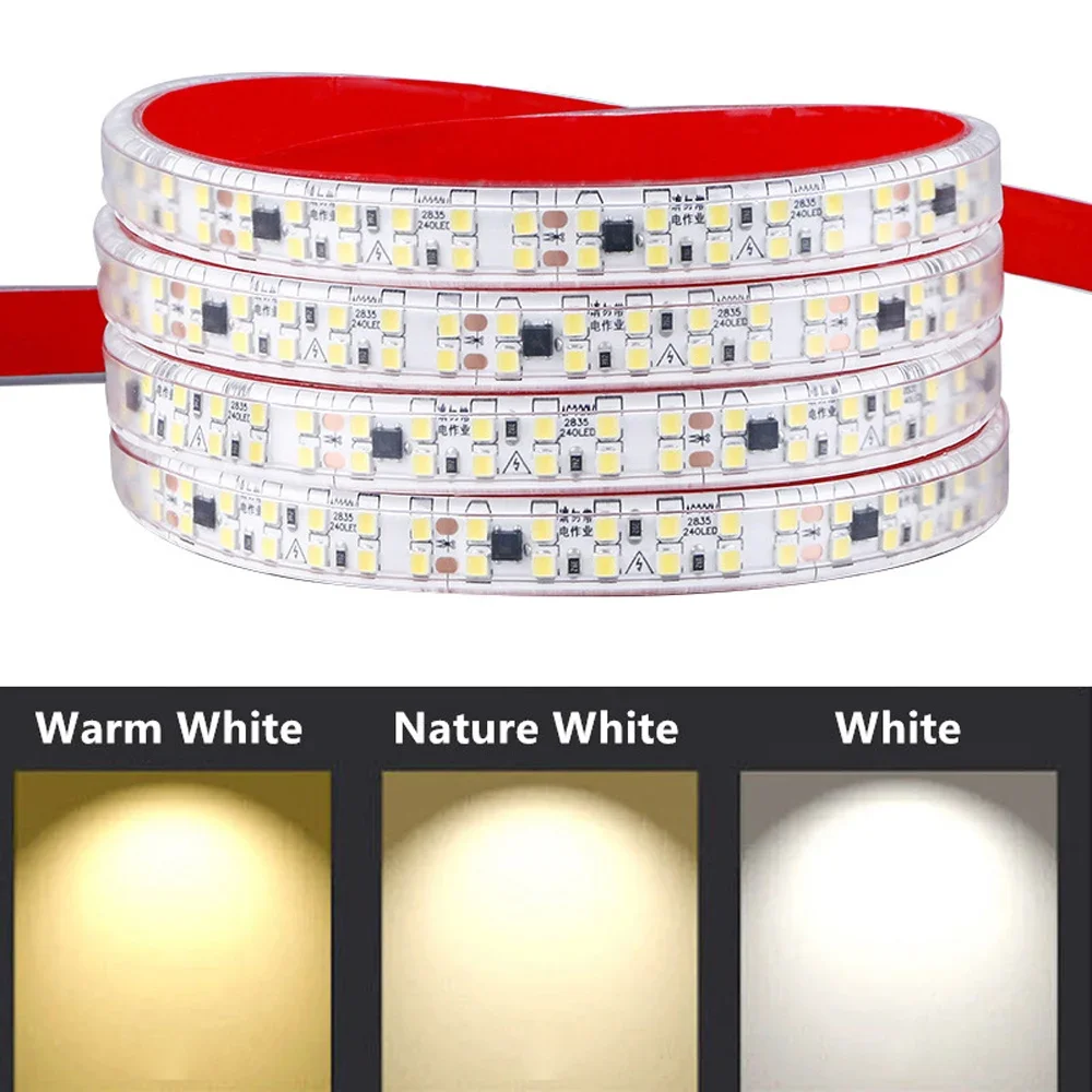 AC Led Strip Light 220V Lamp 2835 240 LEDs/M 5cm per cut IP67 Waterproof Outdoor flexible Led Strip Lights  Diode Tape Adhesive