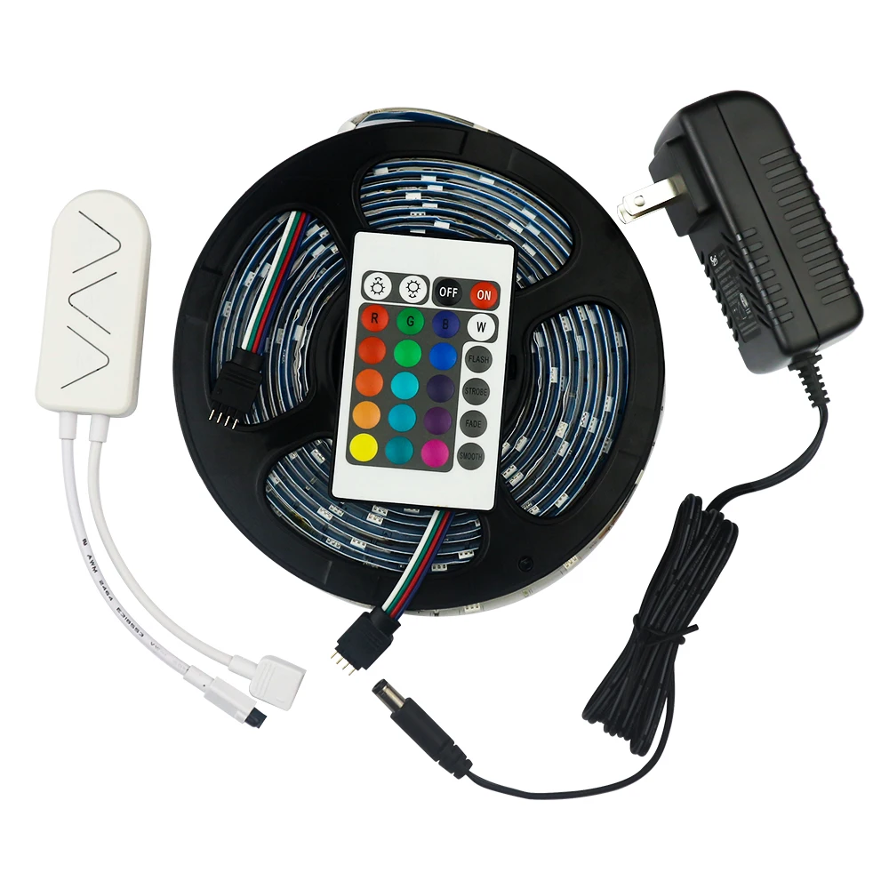 DC12V 16.4ft One Step Connection 5050 RGB LED Strip Kit, Home Kitchen Christmas Indoor Decoration flex LED Strip Lights set