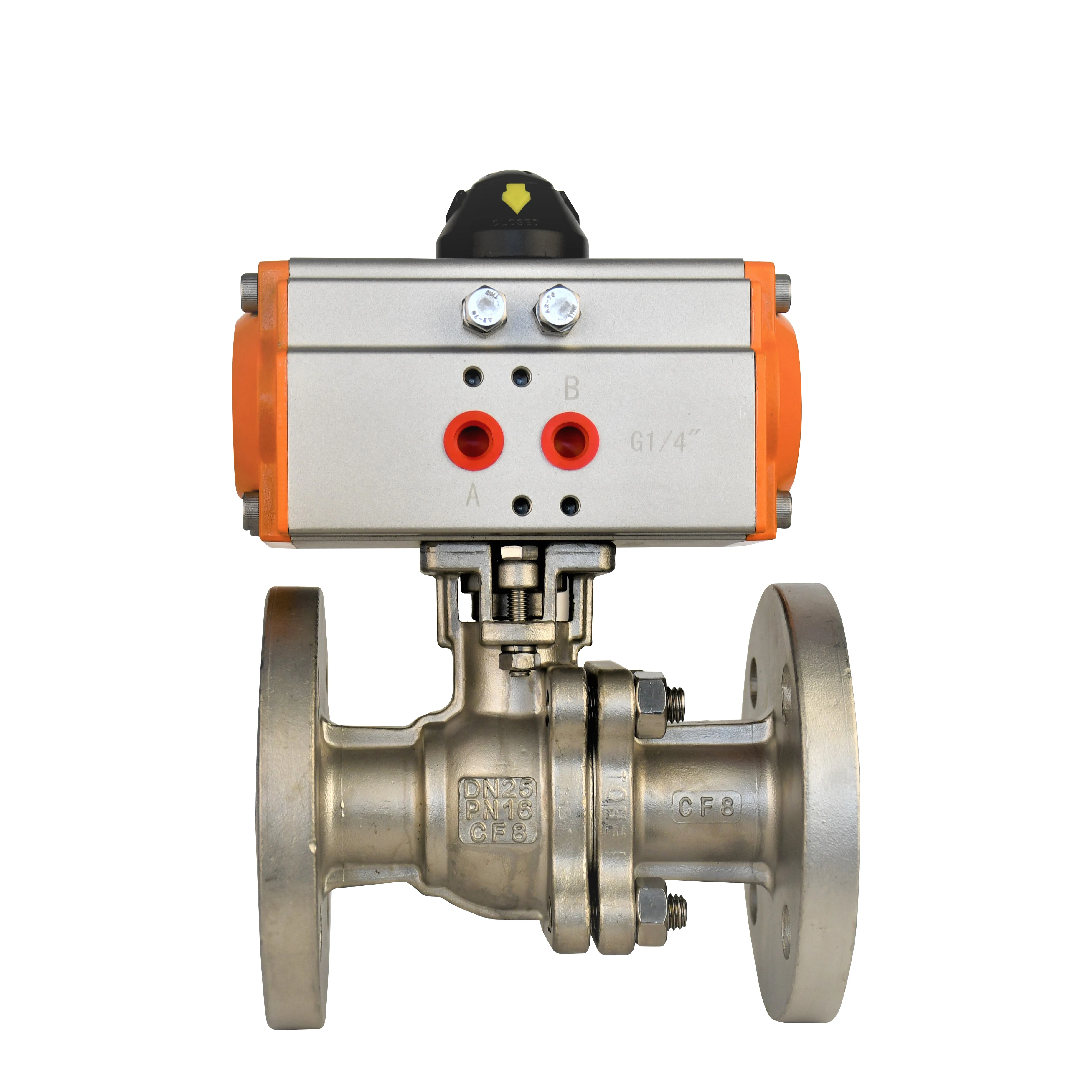 Q641F-16 Two way stainless steel pneumatic flange double acting ball valve