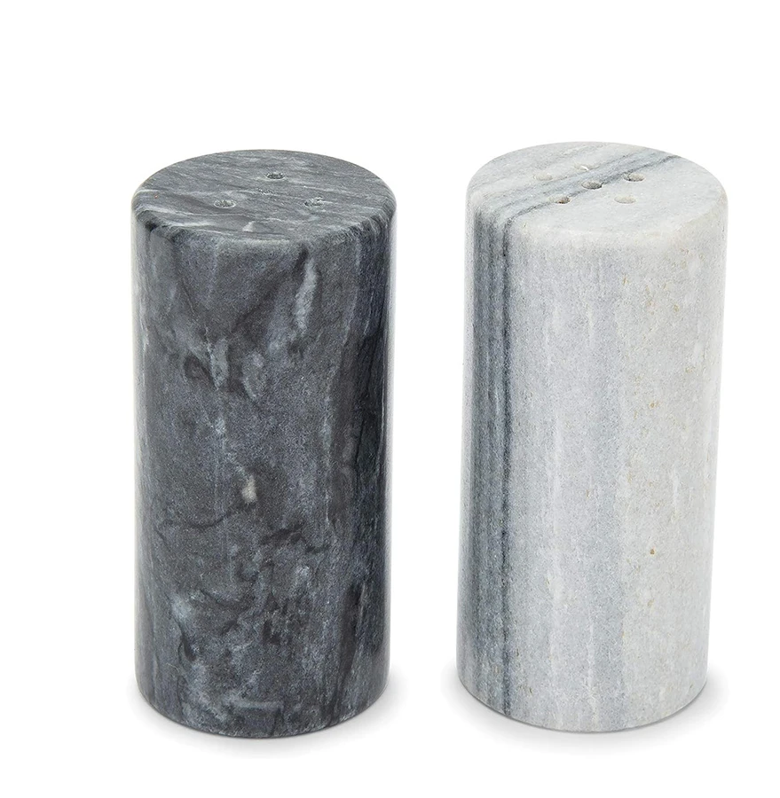 Natural Black and White Marble Salt & Pepper Spice Containers Handcrafted Salt & Pepper Shaker Set Luxury Home Decor