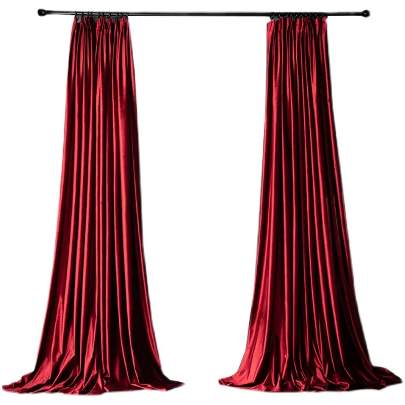 High Quality Thickened Light Luxury Red Velvet Curtain Blackout Solid Color Grommet Noise Reducing Curtain Fabric for Stage