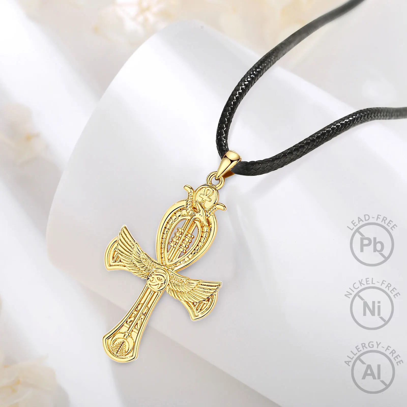 Merryshine 925 Sterling Silver Egypt Unisex Scarab Vintage Egyptian Pendant European Ankh Cross Necklace