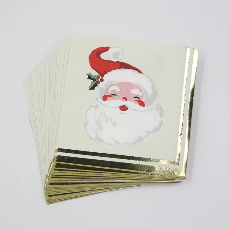 Customized Logo Printing Santan Xmax Party Tissue Disposable Cocktail Gold Foil Printed Paper Napkins