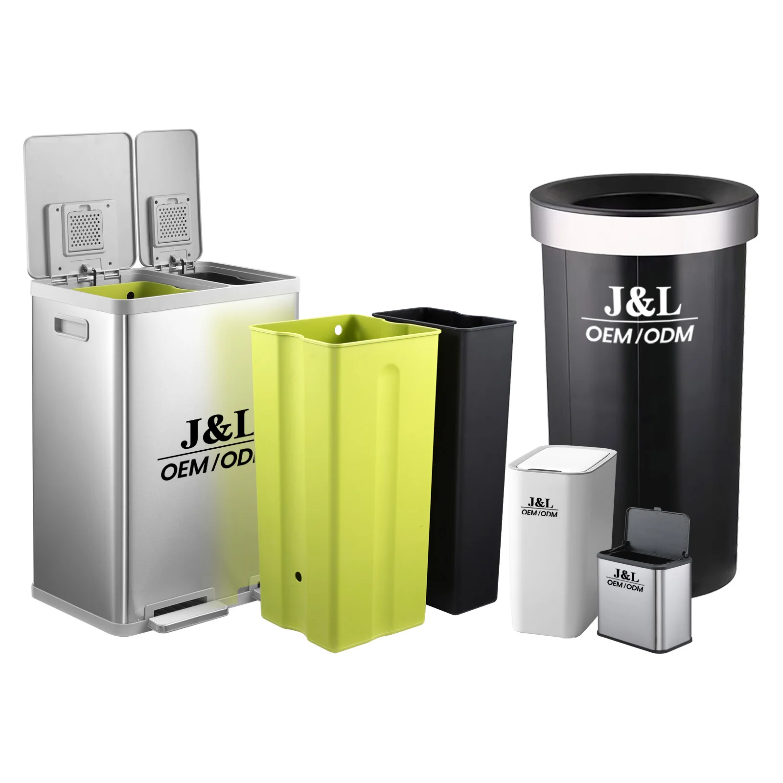 2024 OEM J&L Heavy-Duty Open-Top Waste Receptacle for Crowded Locations Black Easy Cleaning Trash Can 65L 17Gallon Round Dustbin