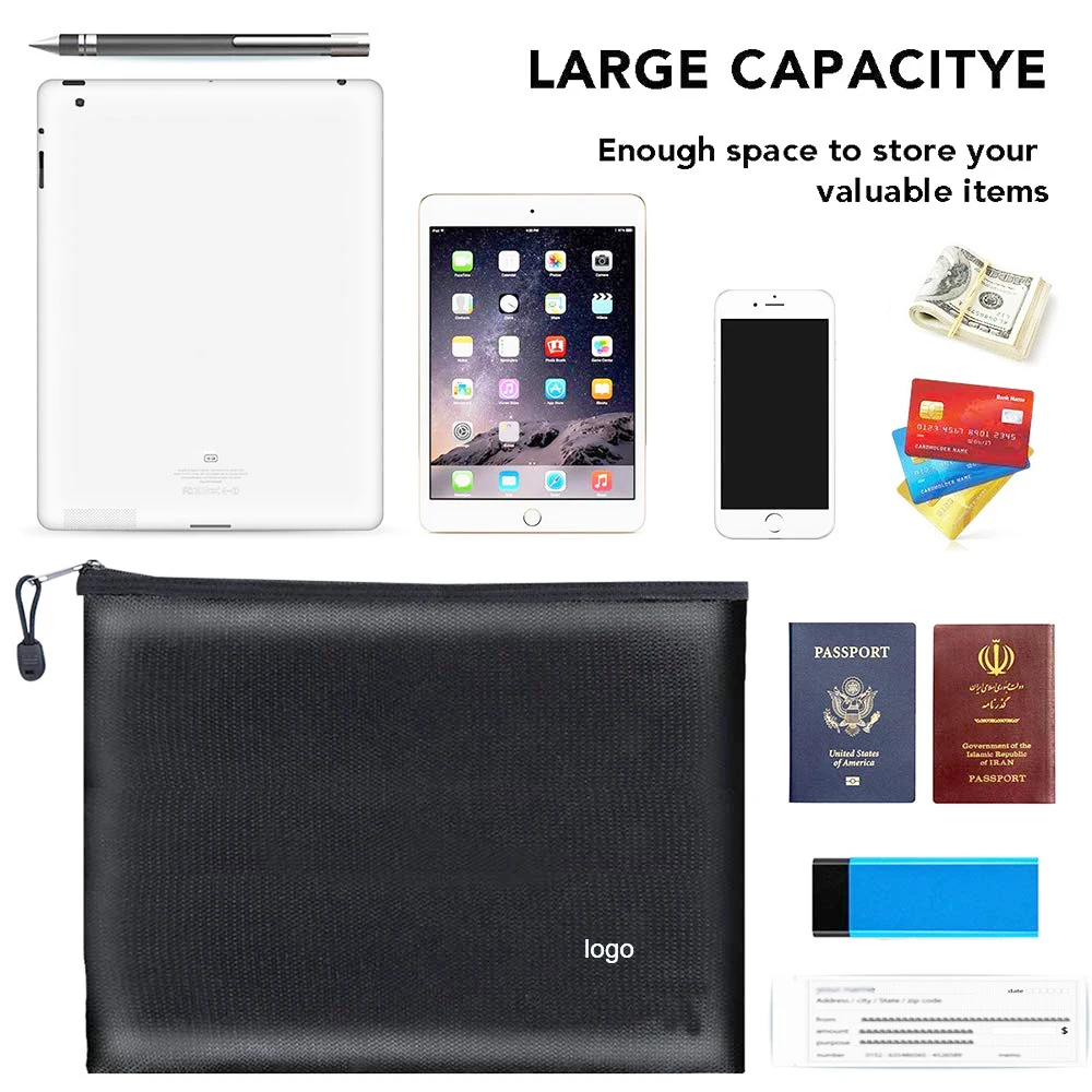 Custom Waterproof Fire Resistant Passport Money Documents Bags Fire Proof Document Bag