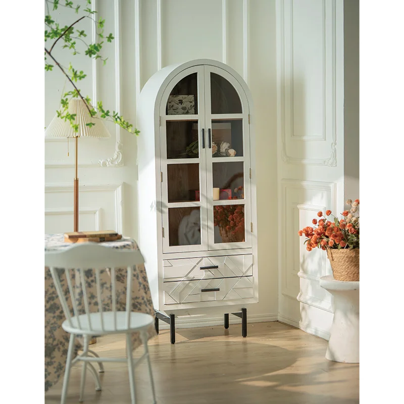 White home living room table cupboard drawer wood buffet glass door sideboard cabinet for dining room