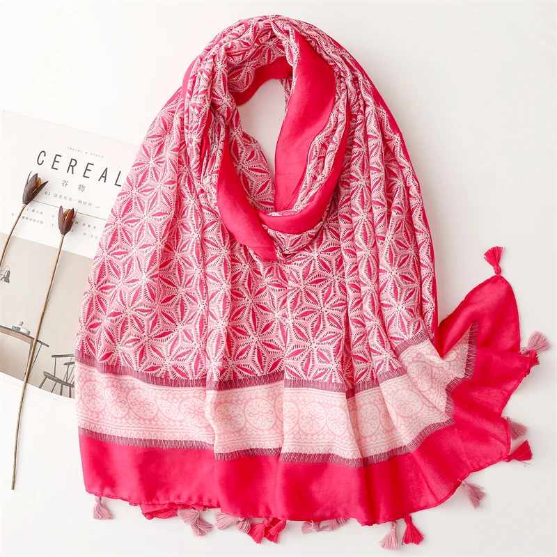 Korean version fresh color oil painting flower cotton linen feel scarf beach travel sun protection beach towel women
