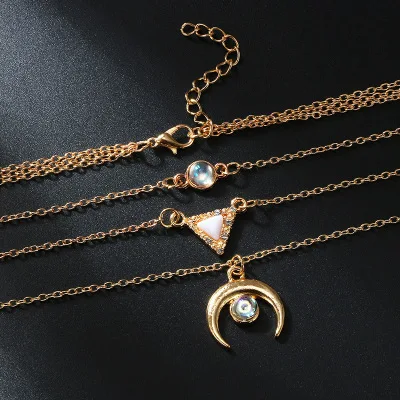 
Wholesale and retail fashion popular moon triangle beads pendant alloy multi-layer necklaces chokers 