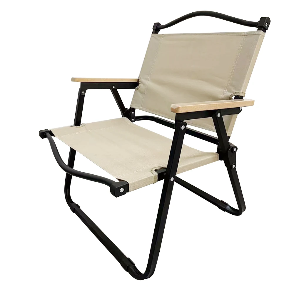 Outdoor Lightweight Steel Frame Portable Mini Folding Wood Fishing Beach Camping Chair With Armrest