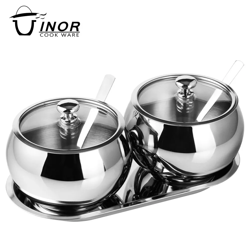 Chaozhou sugar bowl stainless steel coffee tea canister with glass lid