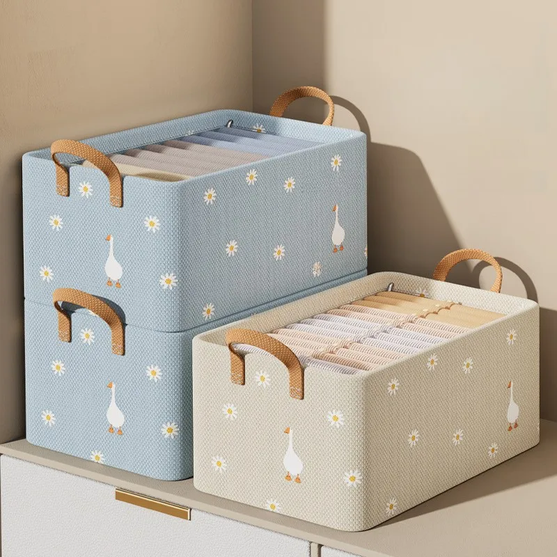 Bedroom Closet Blue Beige Nonwoven Baskets Storage Clothes Organization Wardrobe Drawer Underwear  Clothing Foldable Storage Box
