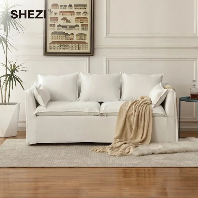 SHEZI Nordic мебель для гостиной прямоугольная льняная ткань угловой диван с белым пером наполнитель двойной
