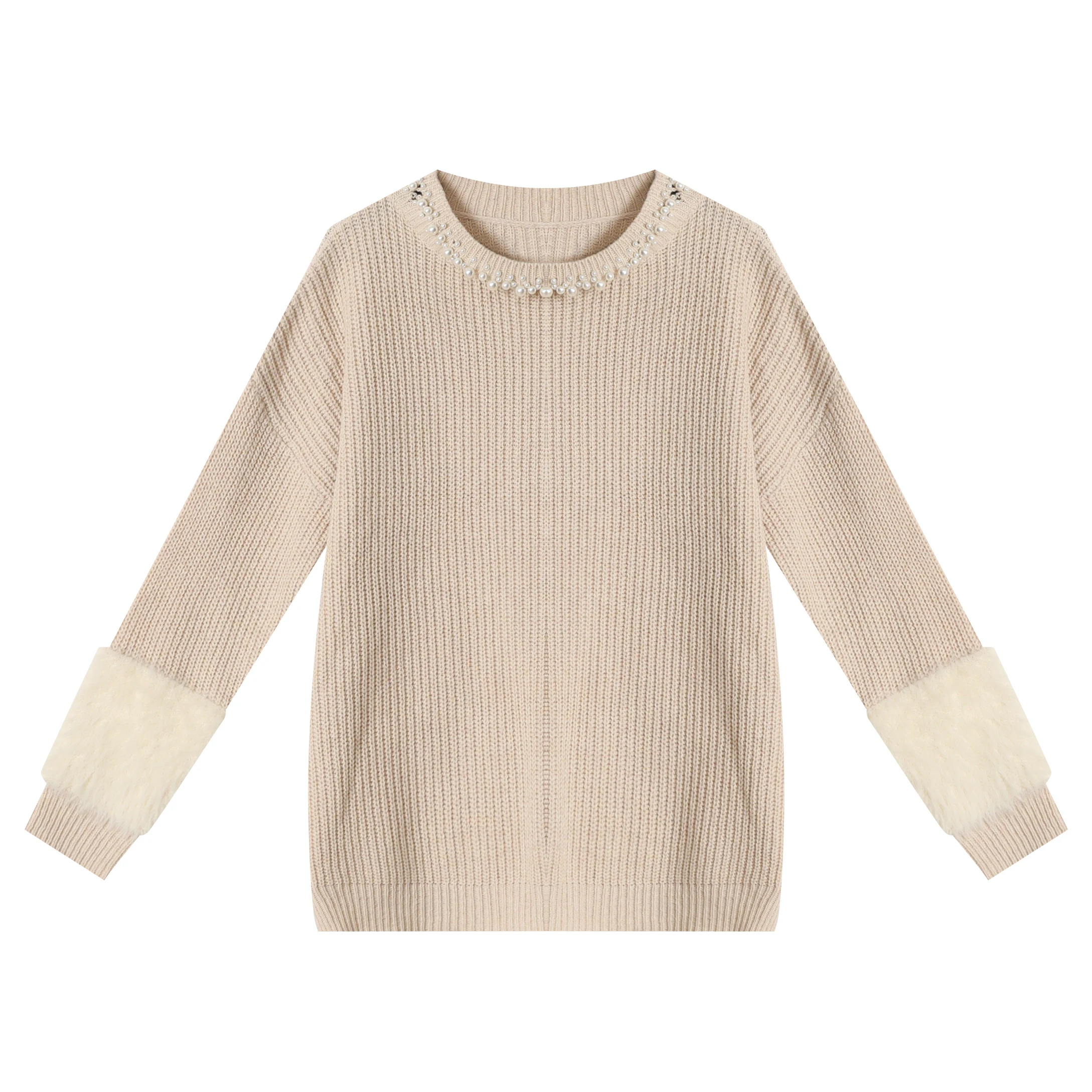 Winter Long Sleeve Knitted Sweater Pearl Beaded Slim Women Sweater Pullover