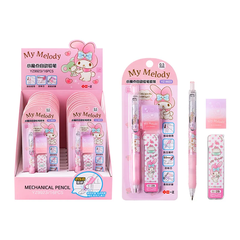 16pcs Sanriio Mechanical Pencils Eraser Stationery Set Kuromi Melody Pachacco kitty Kids Automatic Pencil School Kids Gifts