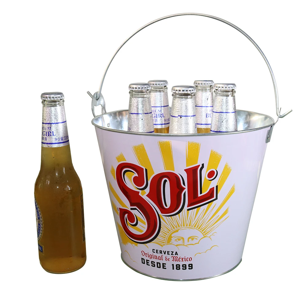 Factory Creative Style Customized Logo Beer Champagne Galvanize Iron Ice Bucket For Christmas Decoration