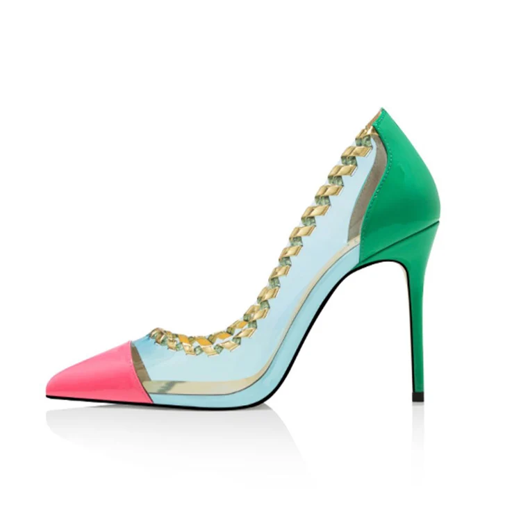 
custom design high quality shoes fashion girls clear high heel shoes leather shoes handmade fancy high heels 