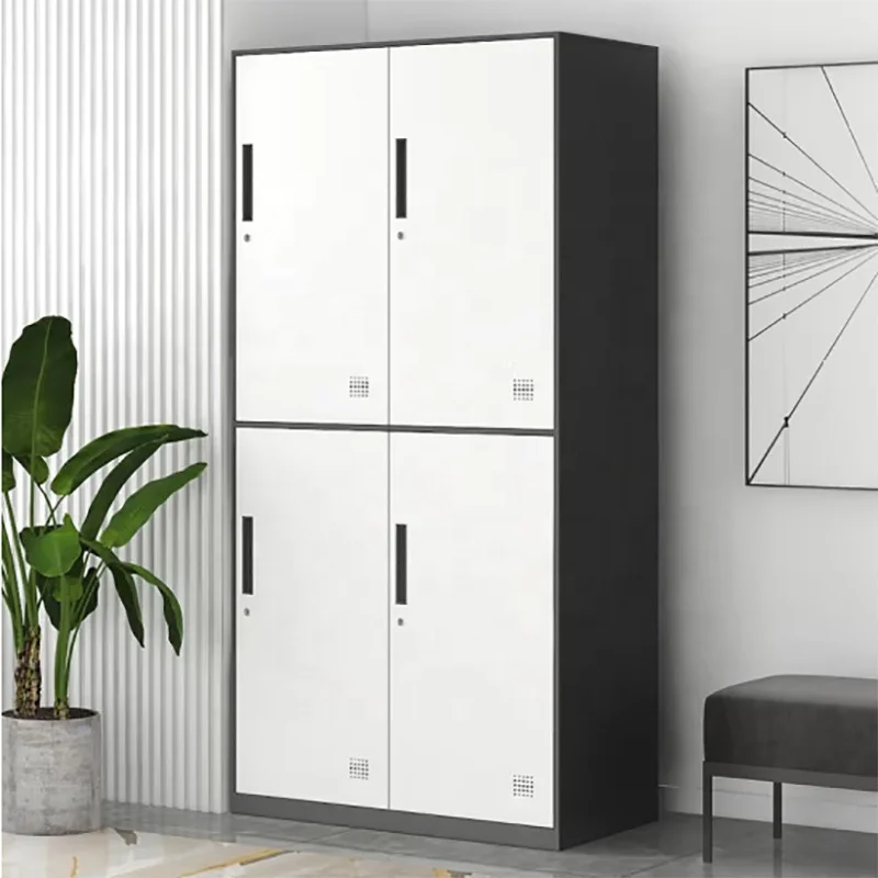 Clothes Cabinet Armoire High Quality 4 Door Steel Wardrobe Design Metal Steel Home Furniture Bedroom Furniture Gray Modern 0.6mm