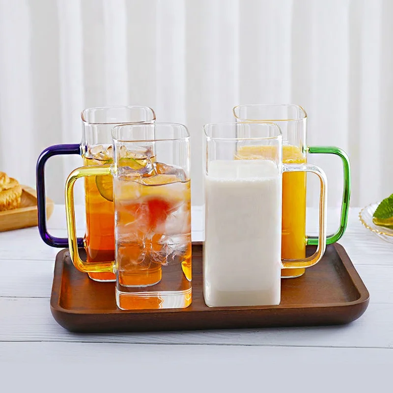 WONDER  high borosilicate Simple square Glass cup With Handle Household Water Cup coffee Drinking Mug breakfast  milk cups