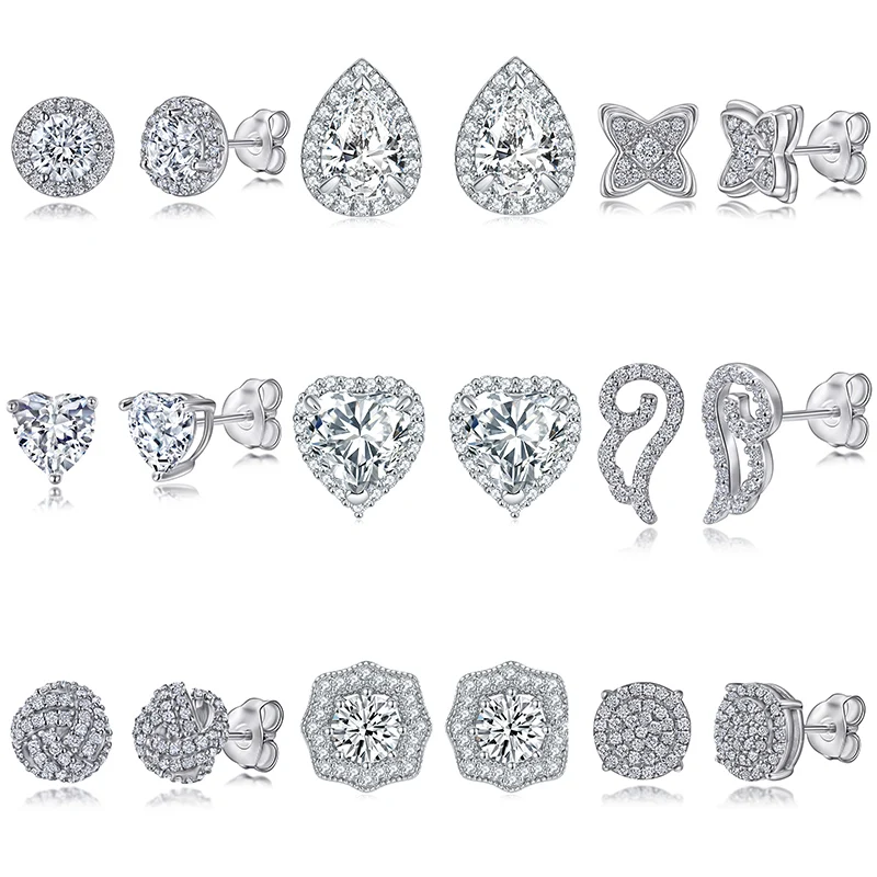 Wholesale 925 silver Jewelry Huggie Earrings Sapphire Birthstone Round Zircon Drop Earrings