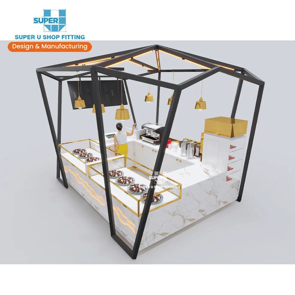 Custom Marble Ice Cream Glass Display Showcase Food Snack Pop Up Stand Design Ideas Chocolate Mall Kiosk Display Retail for Sale