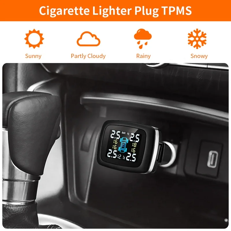 Car TPMS Tire Pressure Monitoring System Sensor USB Port Car Safety Alarm Cigarette Lighter Digital System 4 External Sensors