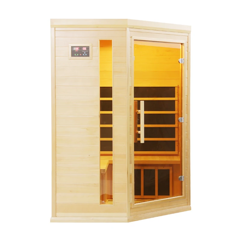 Deluxe 3 Person Low EMF Mobile Home Indoor Corner Far Infrared Sauna with Wooden Handle
