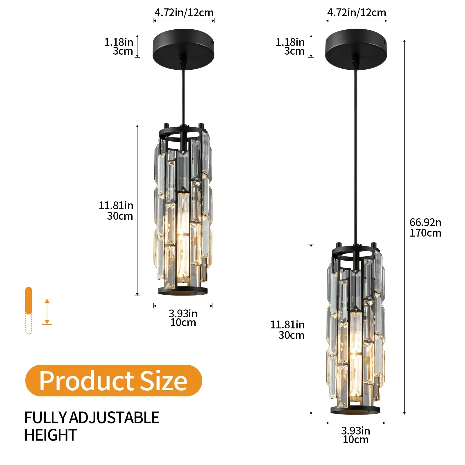 Mini Crystal Chandeliers Modern Adjustable Pendant Light Fixture for Kitchen Island Dinning Room Bedroom Pendant Light