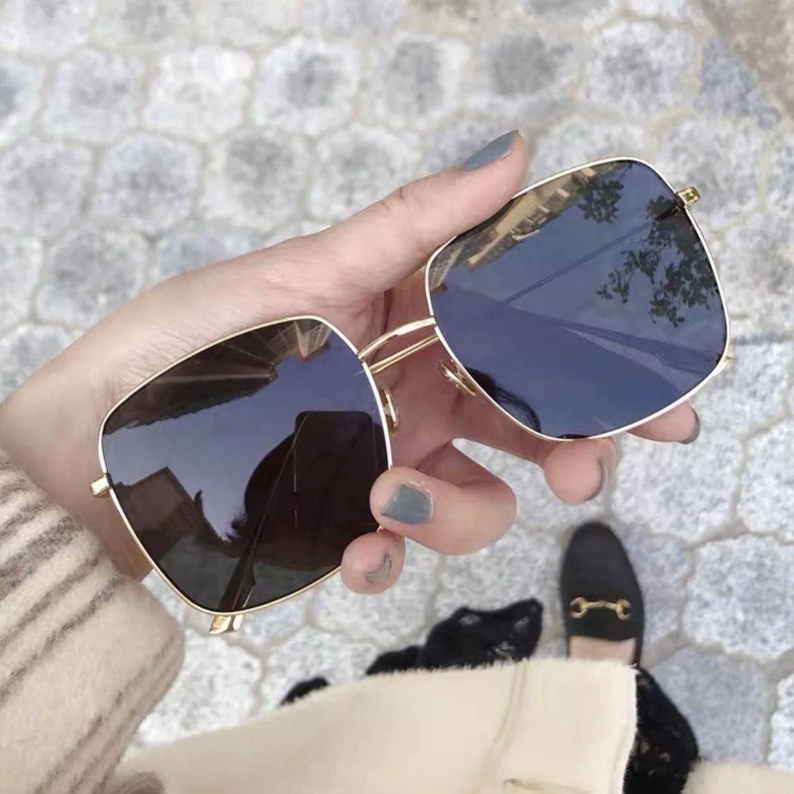 Star style retro trendsetter versatile box sunglasses for female students Korean version personalized sunshade frame
