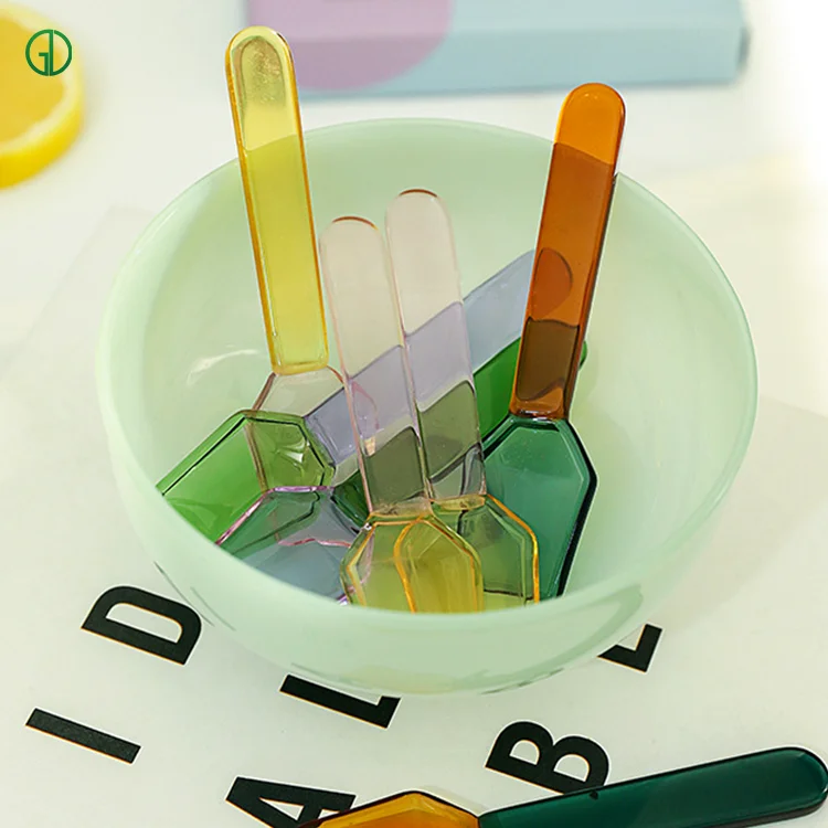 Custom Colorful borosilicate glass Yogurt Green Pink Reusable ice cream spoon long handle stirring coffee spoon dessert