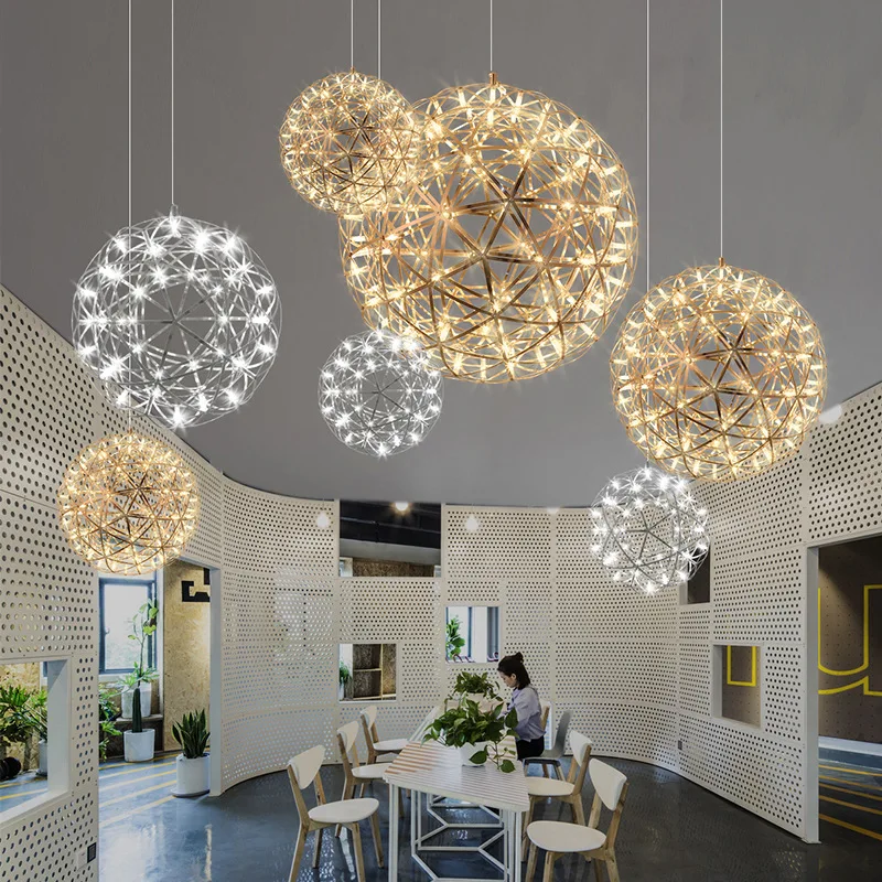 Wholesale Chandelier Light Hotel Market Hall Lobby Stair Modern Decorative Lamp Steel Flower Ball Led Chandeliers Pendant Lights