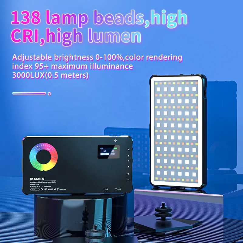 Full Color LED Camera Light CRI95+ Rechargeable RGB Photography Light TikTok Vlog Spotlight Portable Led Camera Video Light
