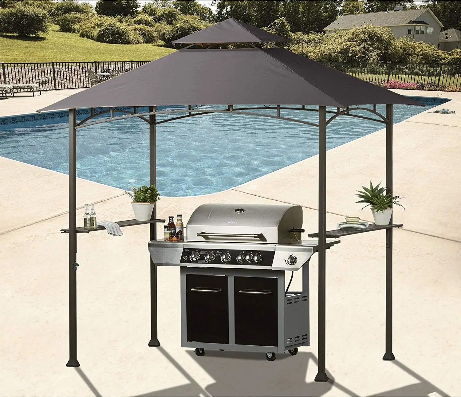 Grill Gazebo Replacement Roof - ABCCANOPY 5x8 Double Tiered BBQ Canopy Top Cover, Outdoor Grill Tent Roof (Gray)