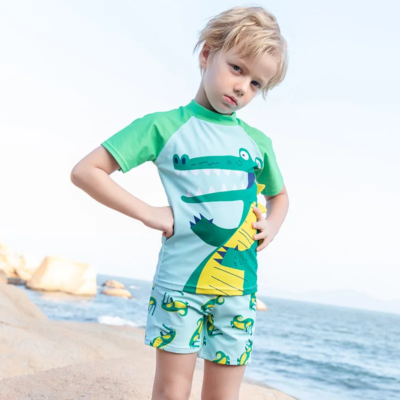 Factory Wholesale 2021 Hot Sale Boutique Boys Split Beach Suit Cartoon Dinosaur Children Swimsuit